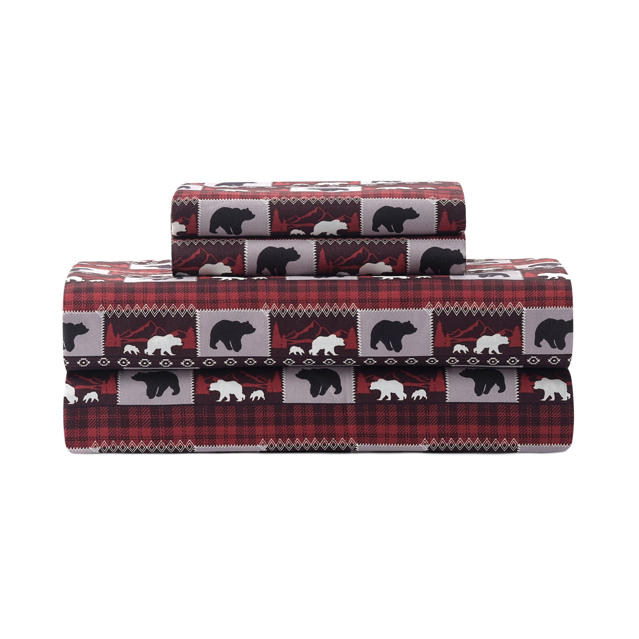 Pawz Queen Sheet Set, Soft Microfiber Printed Bed Sheets with 2 Pillowcases, Red Bears, Queen Size