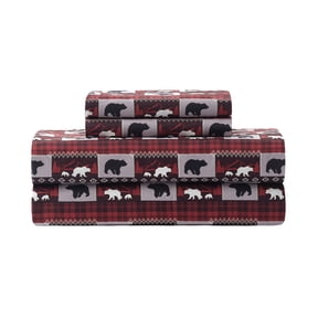 Pawz Queen Sheet Set, Soft Microfiber Printed Bed Sheets with 2 Pillowcases, Red Bears, Queen Size