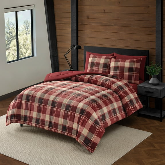 Pawz 3-Piece Fleece Comforter Set with Pillow Shams, Soft and Warm, Red Plaid, Full/Queen