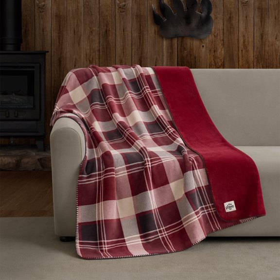 Pawz Plush Oversized Throw Blanket for Couch or Bed, Soft Flannel Fleece, Red Plaid, 50"x72"