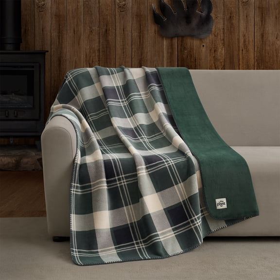 Pawz Plush Oversized Throw Blanket for Couch or Bed, Soft Flannel Fleece, Green Plaid, 50"x72"