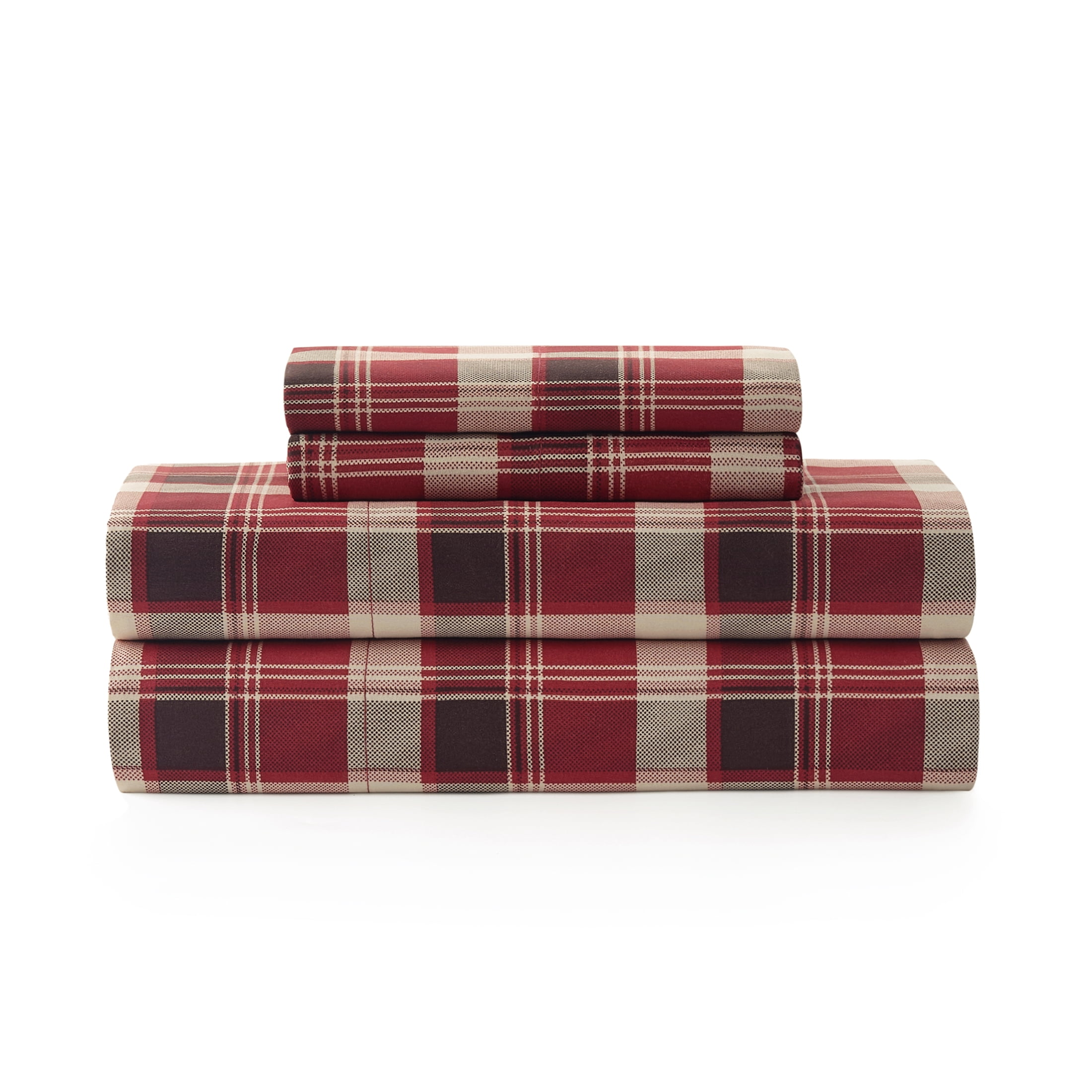 Pawz Red Plaid King Sheet Set, Soft Microfiber Printed Bed Sheets with 2 Pillowcases, for Adults and Teens