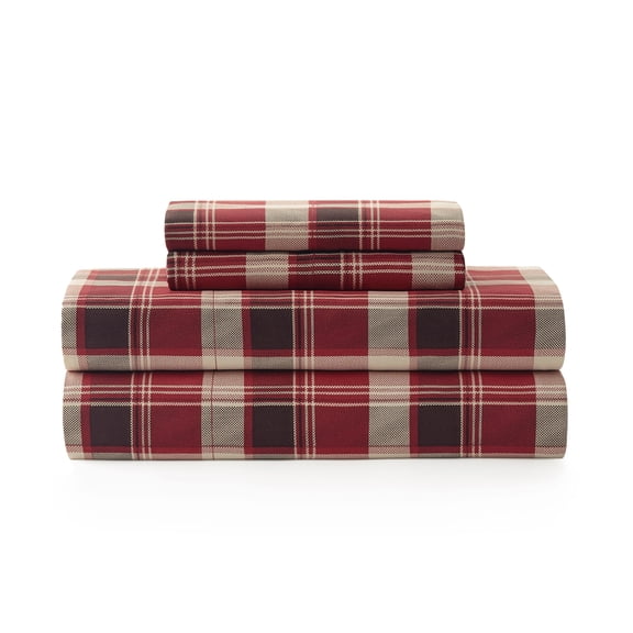 Pawz Red Plaid King Sheet Set, Soft Microfiber Printed Bed Sheets with 2 Pillowcases, for Adults and Teens