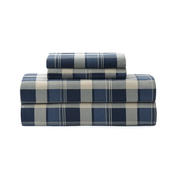 Pawz Blue Plaid King Sheet Set, Soft Microfiber Printed Bed Sheets with 2 Pillowcases, for Adults and Teens