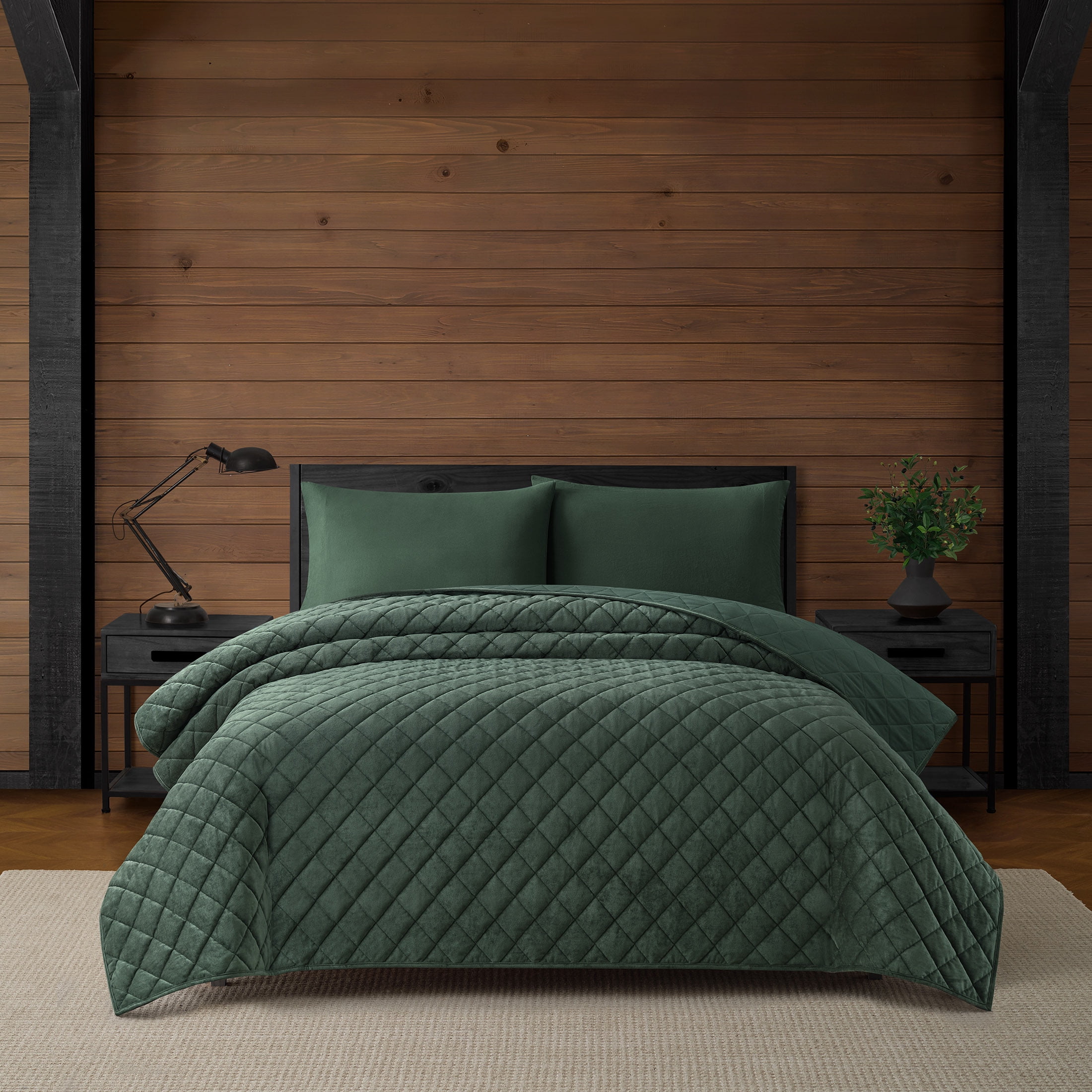 Pawz Pine Green Full/Queen 90"x92" Soft Corduroy and Microfiber Velvet Quilt, for Adults and Teens