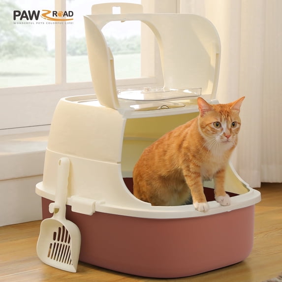 PAWZ Road 2-Doors Enclosed Cat Litter Box Large with Easy-Lift lid for Indoor Cats Easy to Clean, Brown