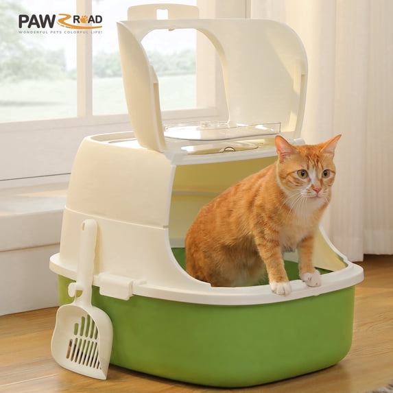 PAWZ Road 2-Doors Enclosed Cat Litter Box Large with Easy-Lift lid for Indoor Cats Easy to Clean, Green