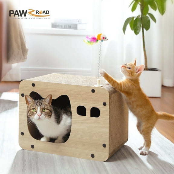 PAWZ Road 2-in-1 Cat Scratcher Cardboard 2-Layer Cat House Sisal Scratching Pad for Indoor Beige