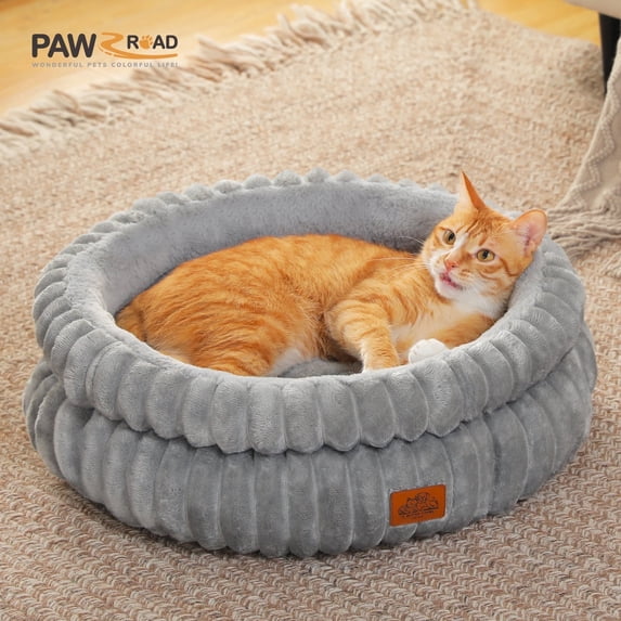 PAWZ Road 20" Cat Bed Soft Plush Kitten Bed Washable Round Pet Bed for Indoor Cats and Puppy, Gray