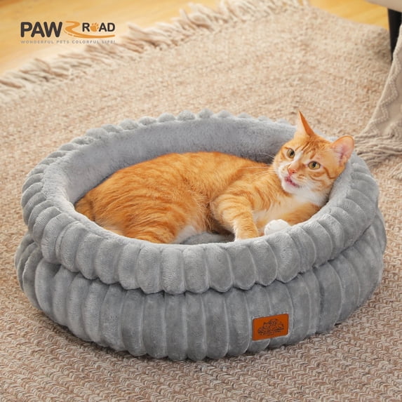 PAWZ Road 20" Cat Bed Soft Plush Kitten Bed Washable Round Pet Bed for Indoor Cats and Puppy, Gray