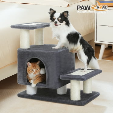 PAWZ Road 21.3" Dog Stairs & Cat Condo with Scratching Post 3-step Pet Stairs for Small Dog, Dark Gray
