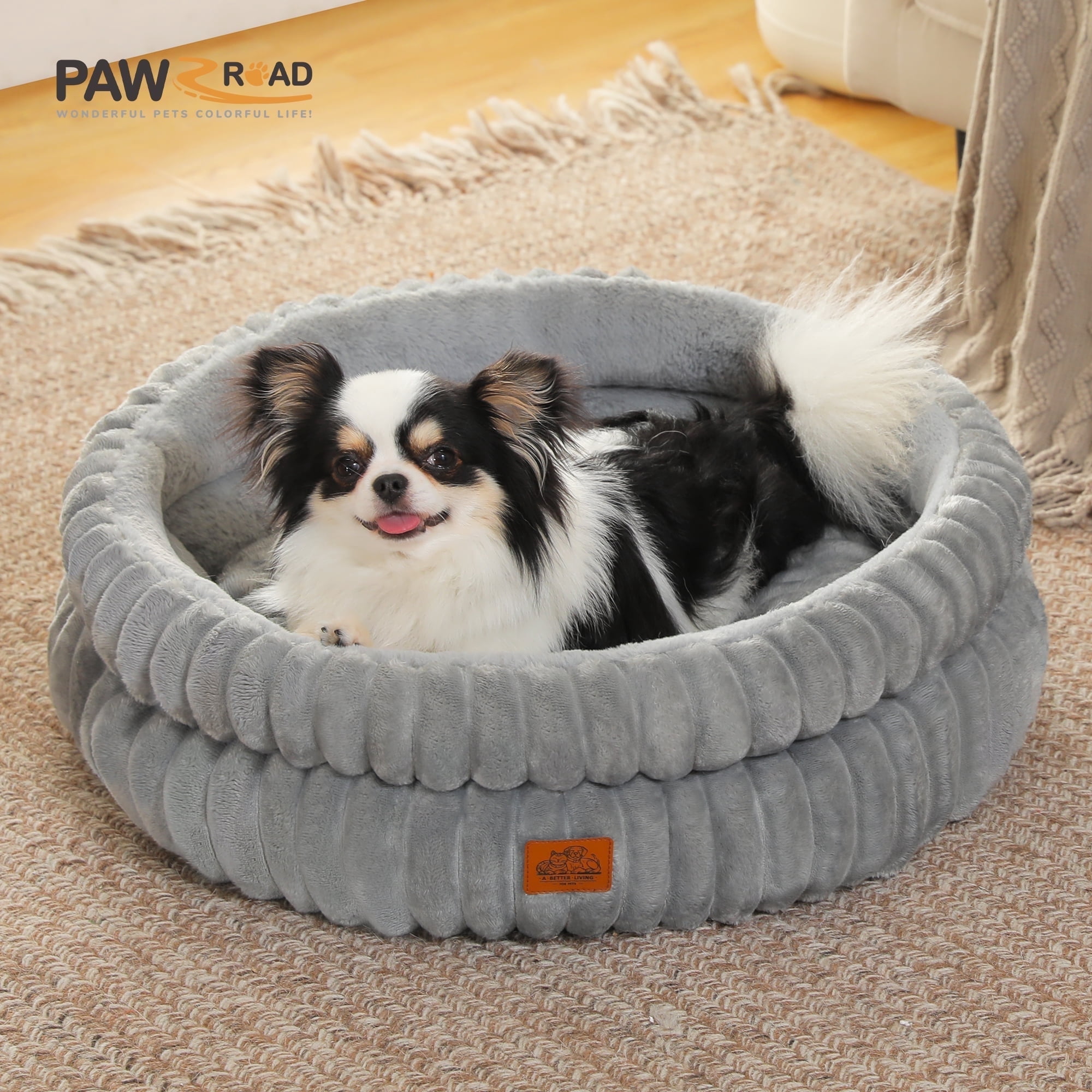 PAWZ Road 24" Cat Bed Soft Plush Kitten Bed Washable Round Pet Bed for Indoor Cats and Puppy, Gray