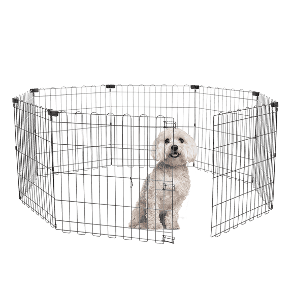 PAWZ Road 24" Metal Dog Playpen 8-Panel (24" x 24") Foldable Pet Fence No Door for Indoor & Outdoor Use