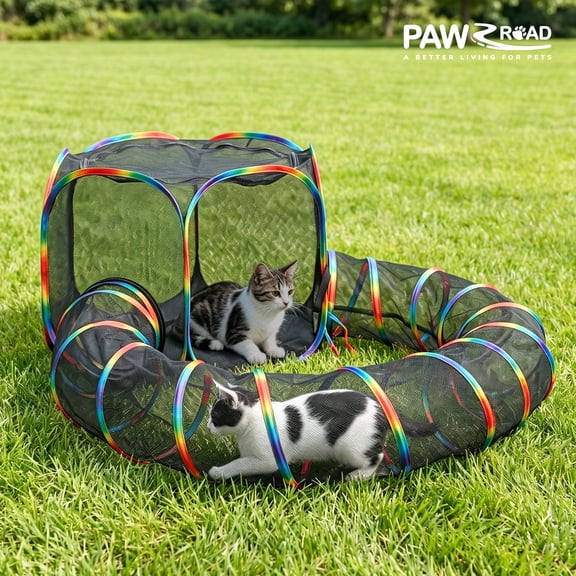 PAWZ Road 26" Cat Tunnel Tent with Top Opening and Carry Bag for Indoor Outdoor Kittens, Black