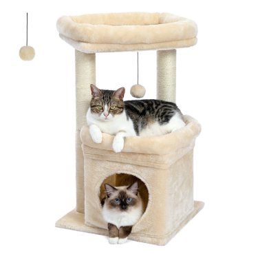 PAWZ Road Cat Tree Tower 55/66 Inch – Scratching Post Condo House With Sisal – Cat Toys Included