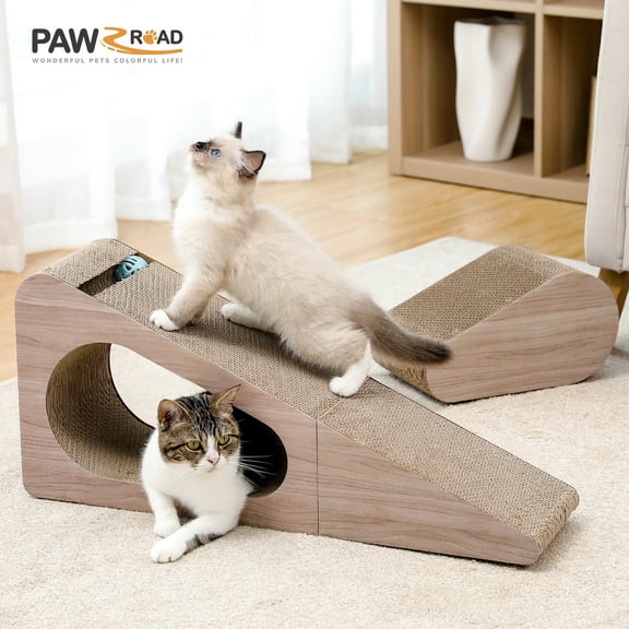 PAWZ Road 28" Cat Scratching Post 2 in 1 Large Three Sided Cat Scratcher Cardboard Cat Scracherwith Balls for Indoor Cat and Kittens
