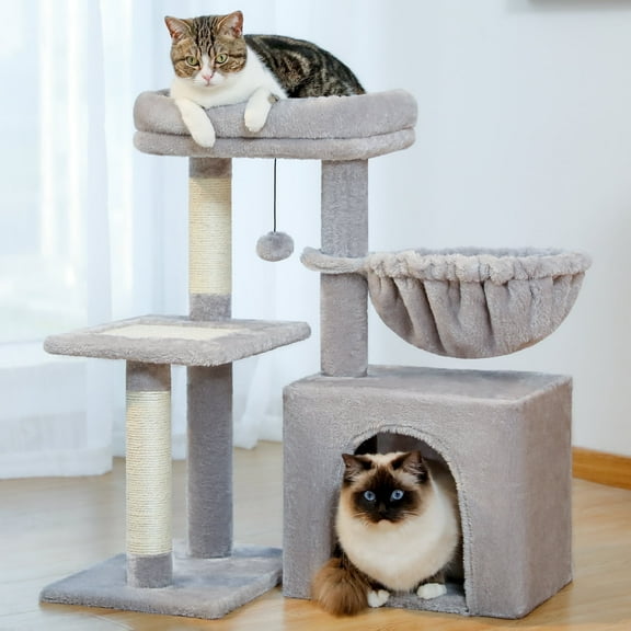 PAWZ Road 28" Small Cat Tree Tower Cat Condo with Perch Cat Scratching Post for Indoor Cats, Gray