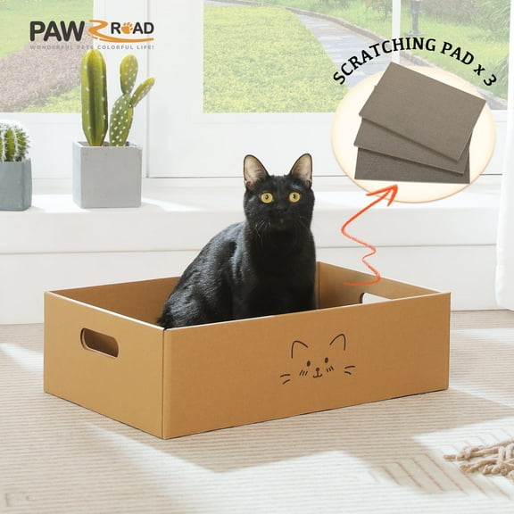 PAWZ Road 3-in-1 Cat Scratcher Cardboard, Scratching Pad, Cat Scratcher Lounger for Indoor Cats