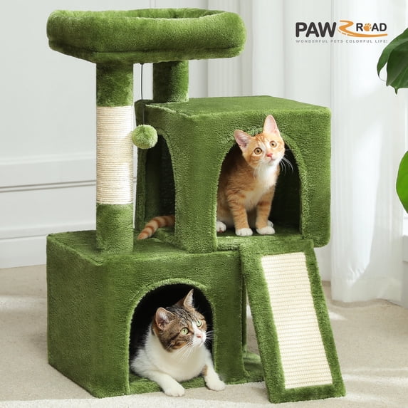 PAWZ Road 30" Cat Tree Condo with Sisal Scratcing Post Tower Ramp for Indoor Cats,Green