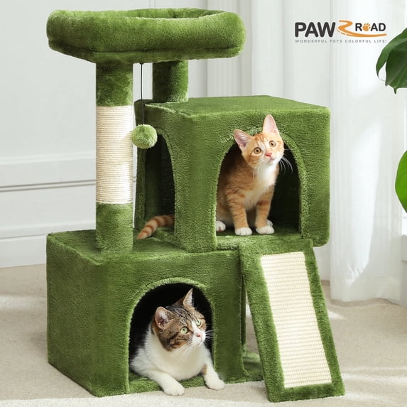 PAWZ Road 30" Cat Tree Condo with Sisal Scratching Post Tower Ramp for Indoor Cats,Green