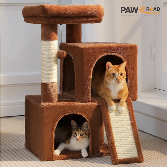 PAWZ Road 30" Cat Tree Condo with Sisal Scratching Post Tower Ramp for Indoor Cats,Beige