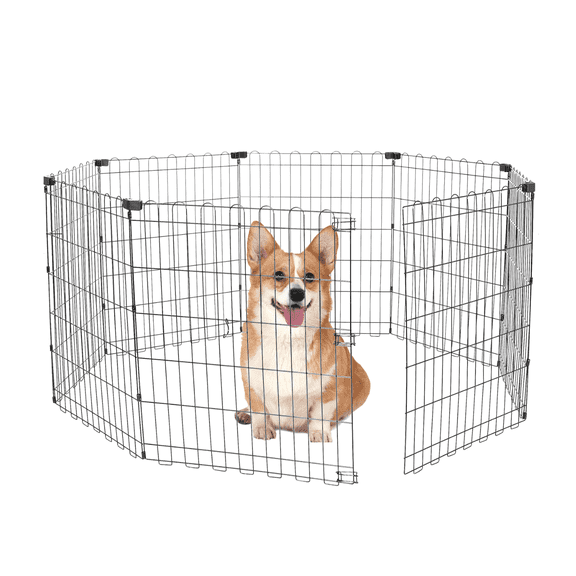 PAWZ Road 30" Metal Dog Playpen 8-Panel (30" x 24") Foldable Pet Fence No Door for Indoor & Outdoor Use