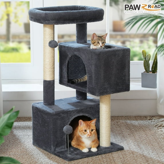 PAWZ Road 31.5" Modern Cat Tree Tower with Dual Large Condos for Kitten & Medium Size Cat Dark Gray