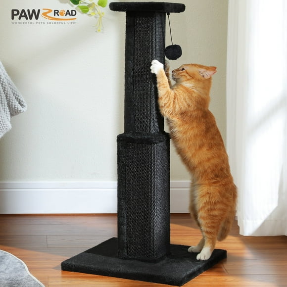 PAWZ Road 31" Natural Sisal Cat Scratching Post Indoor Cat Scratcher with Plush Large Base, Black