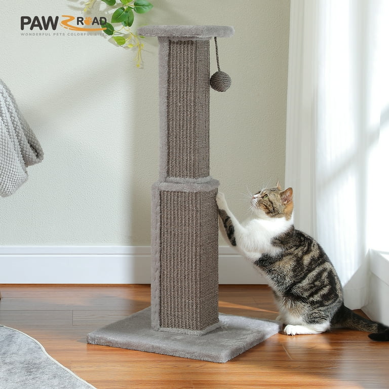 PAWZ Road 31 Natural Sisal Cat Scratching Post for Indoor Cat Scratcher with Plush Large Base Gray