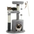 thumbnail image 1 of PAWZ Road 32.7" Cat Tree Small Cat Tower Kitten Scratching Posts Condo with Sefl-Grooming Toy, Gray, 1 of 12