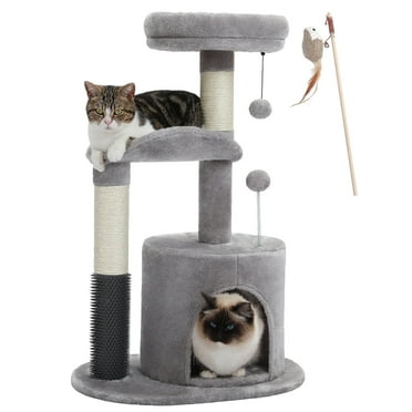 PAWZ Road 32.7" Cat Tree Small Cat Tower Kitten Scratching Posts Condo with Sefl-Grooming Toy, Gray