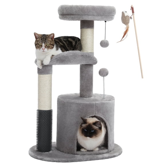 PAWZ Road 32.7" Cat Tree Small Cat Tower Kitten Scratching Posts Condo with Sefl-Grooming Toy, Gray