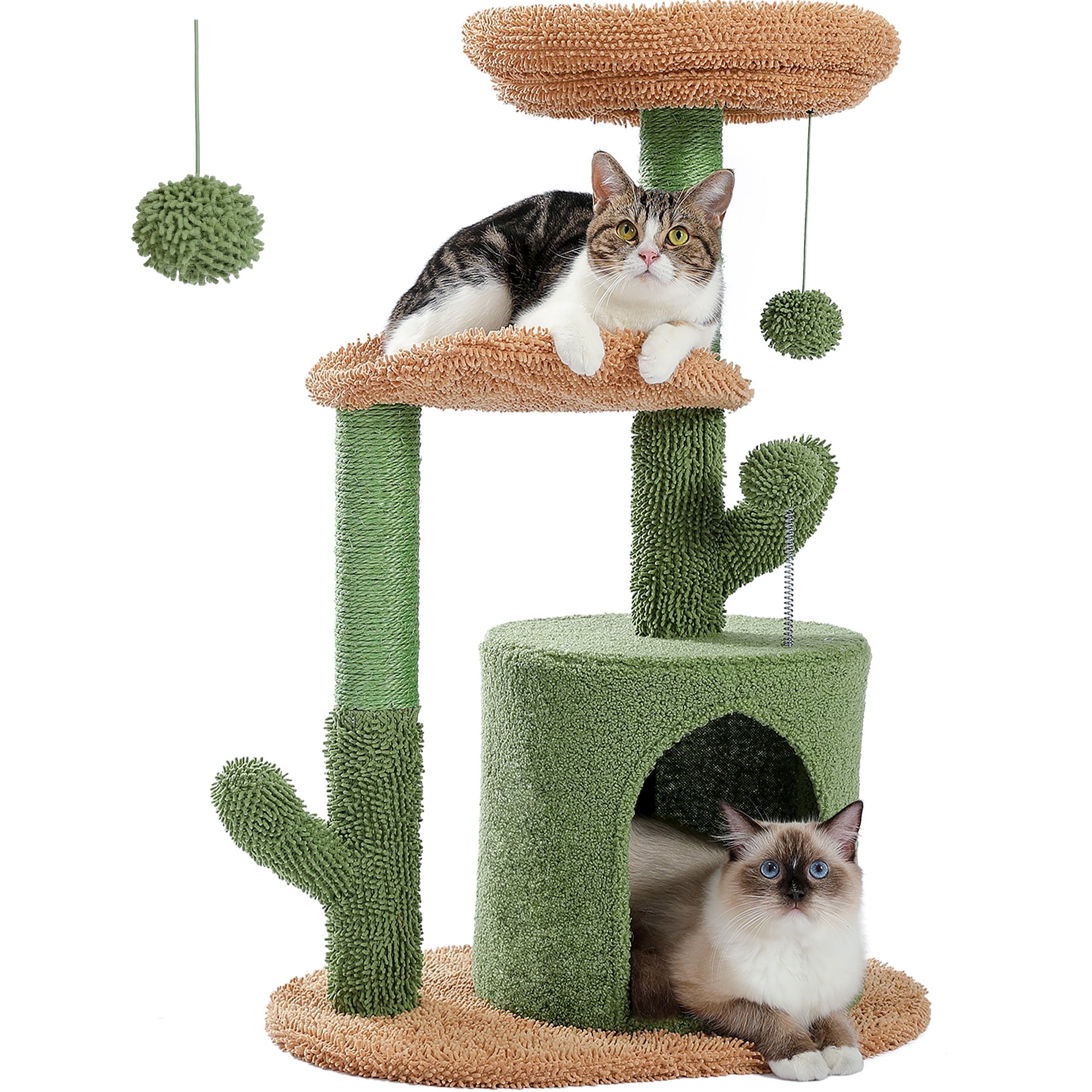 PAWZ Road 32" Cactus Cat Tree Tower with Cat 