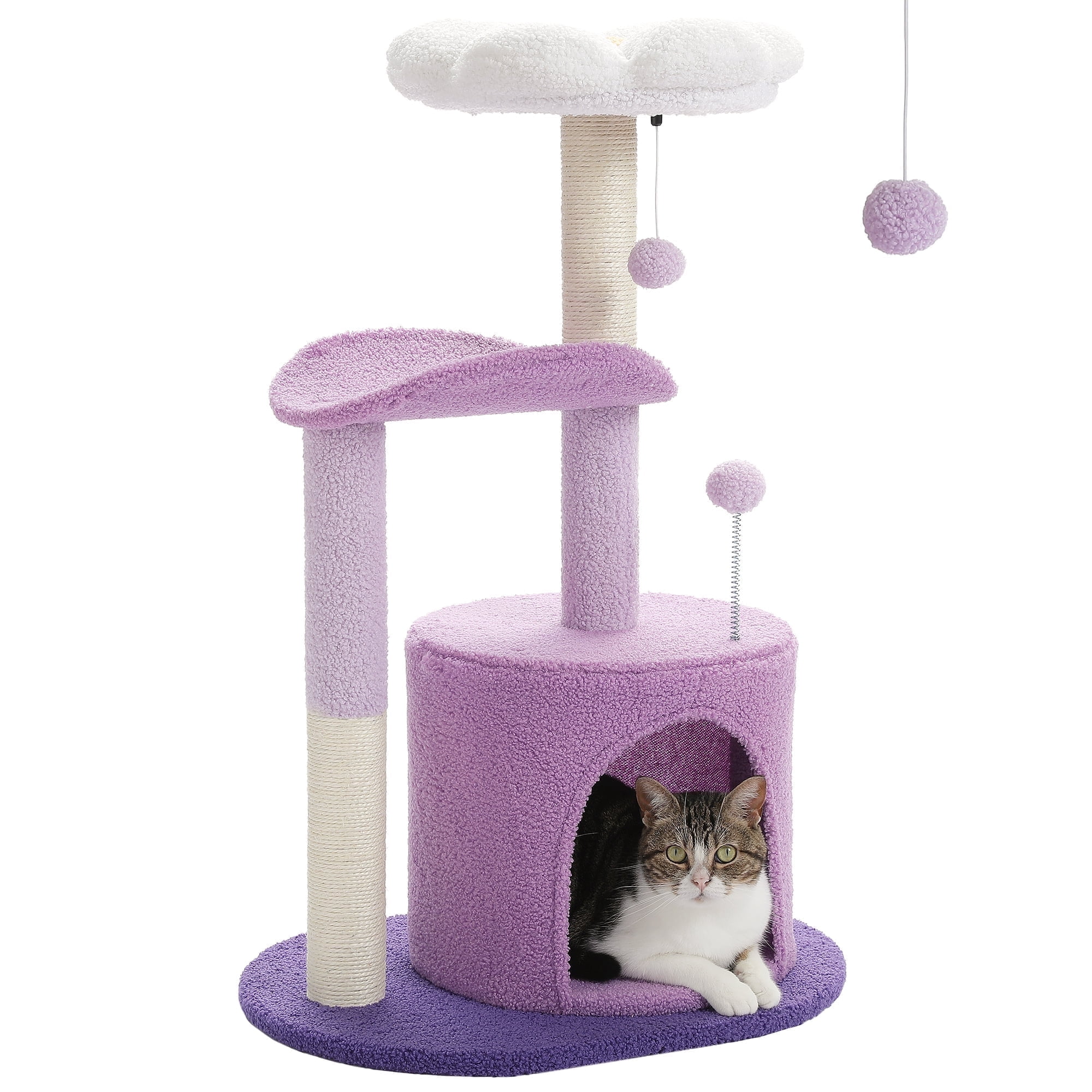 32" Purple Flower Cat Tree with Sisal Scratching Posts