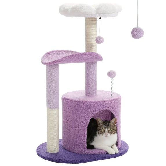 PAWZ Road 32" Flower Cat Tree Tower with Cat Scratching Posts Perch for Indoor Small Cats, Purple