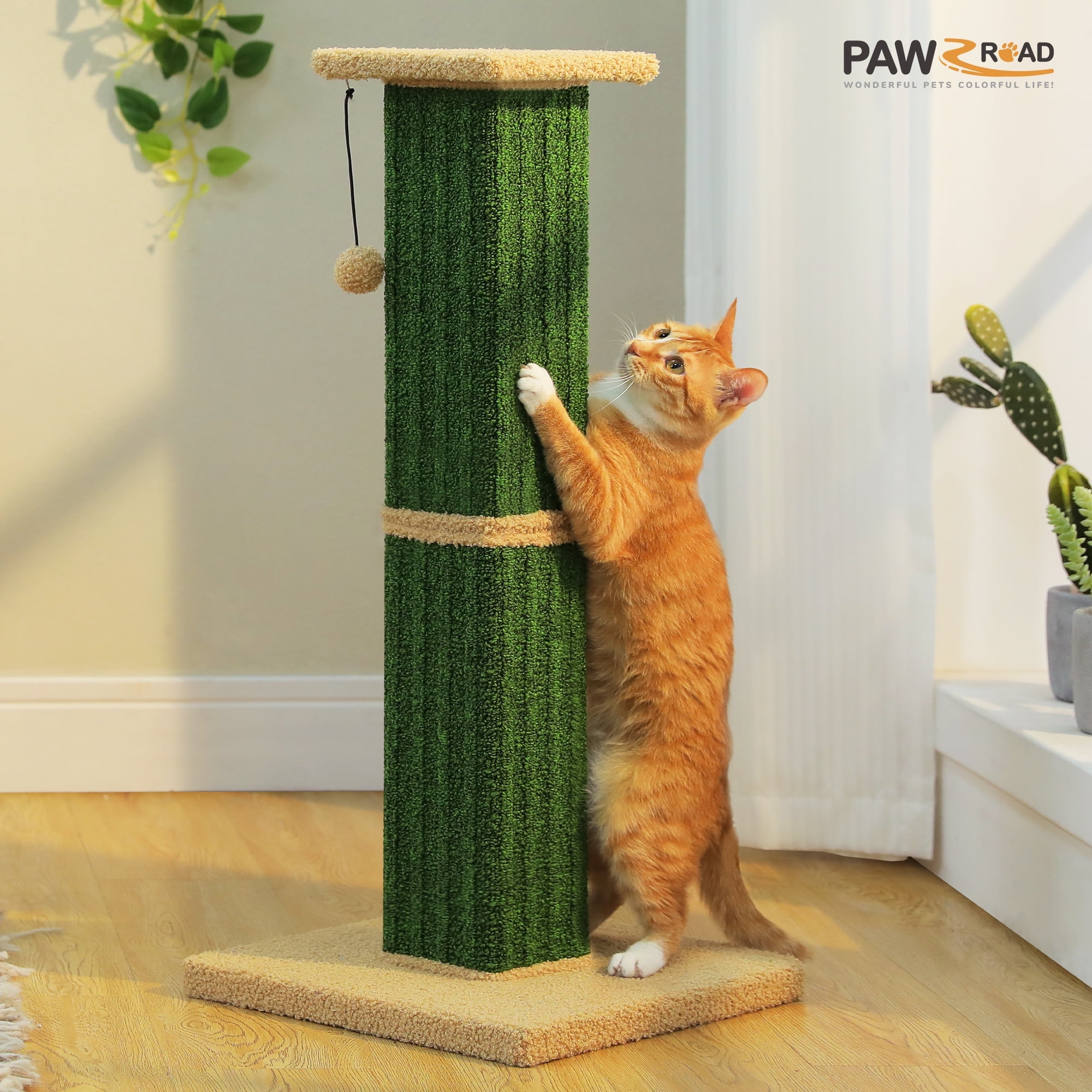 PAWZ Road 32" Tall Cat Scratching Post for Indoor Cats - Durable Cat Scratcher with Wide Base, Green
