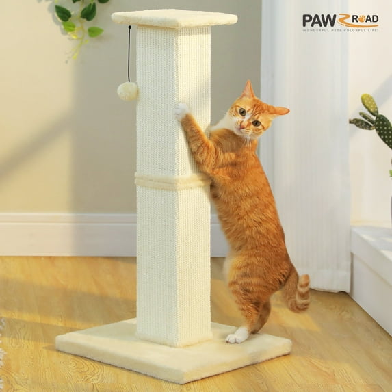 PAWZ Road 32" Tall Sisal Cat Scratching Post for Indoor Cats - Durable Cat Scratcher with Wide Base, Beige