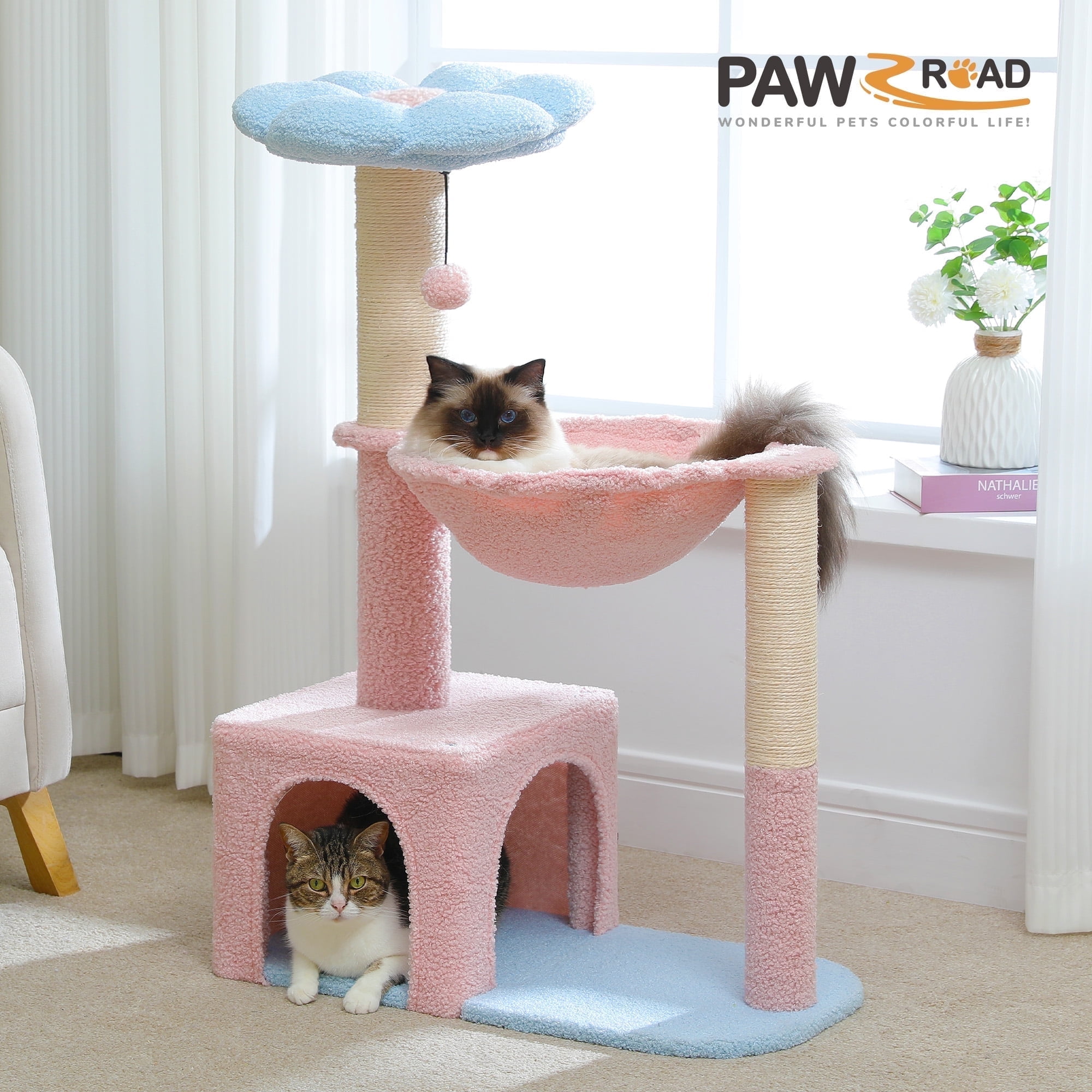 PAWZ Road 36.6" 4-in-1 Flower Cat Tree Tower with Cute Perch Scratching Posts for Indoor Cats, Blue