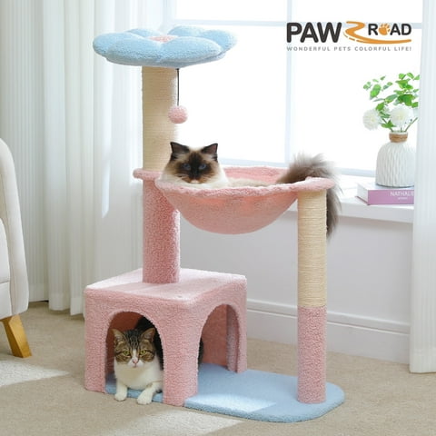PAWZ Road 36.6" 4-in-1 Flower Cat Tree Tower with Cute Perch Scratching Posts for Indoor Cats, Blue