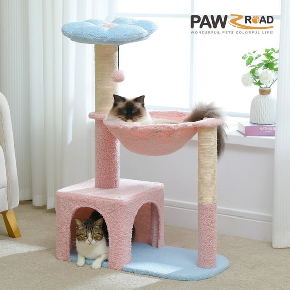 PAWZ Road 36.6" 4-in-1 Flower Cat Tree Tower with Cute Perch Scratching Posts for Indoor Cats, Blue