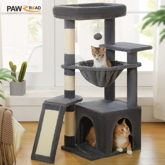 PAWZ Road 36" Cat Tree for Indoor Cats with Cat Condo Scratch Posts Cozy Hammock and Scratch Ladder, Dark Gray