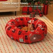 PAWZ Road 38" Cat Tunnel Cat Tunnel Bed with Soft Mat, Christmas Cat Toys for Indoor Cats, Red