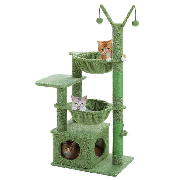 PEQULTI Scratch-Resistant 2-Level 47" Cat Tree with Cat Tree and Instruction, Green