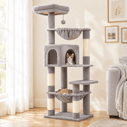 PAWZ Road 49 in Cat Tree for Medium Cats, Multi Level Tower with Two Hammocks, Condo and 4 Sisal Scratching Posts, Gray
