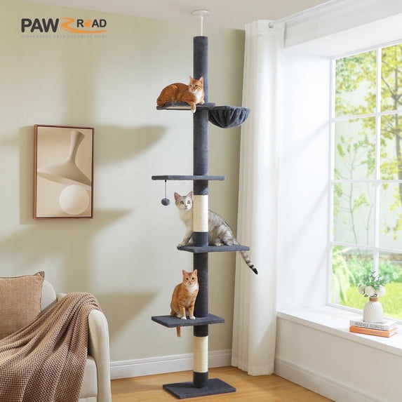 PAWZ Road 5-Level Cat Tree Cactus Style Floor to Ceiling Tower for Indoor Small Cats, Gray
