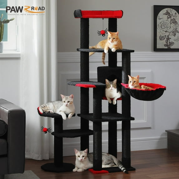 PAWZ Road 59" Cactus Cat Tree Tower with sisal Scratching Post & Large Perch for Indoor Cat Black