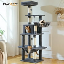 PAWZ Road 64" Cat Tree 5-Tier Sisal Scratching Post Tower Hammock Perch for Indoor Cats, Dark Gray