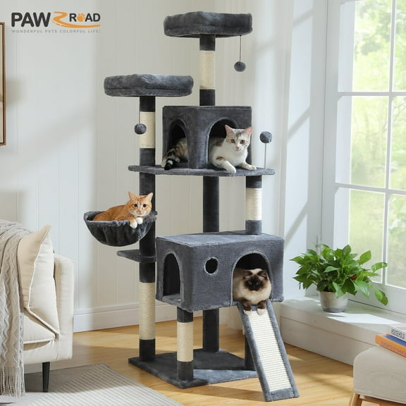 PAWZ Road 64" Cat Tree Large Cat Tower Condo Multi-Level Cat Scratching Post Tower for All Indoor Cats, Dark Gray