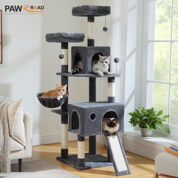 PAWZ Road 64" Cat Tree Large Cat Tower Condo Multi-Level Cat Scratching Post Tower for All Indoor Cats, Dark Gray
