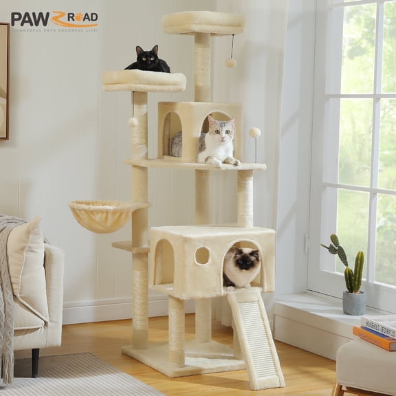 PAWZ Road 64" Cat Tree Tower Large Scratching Posts Tower for Bigger Cats,Beige